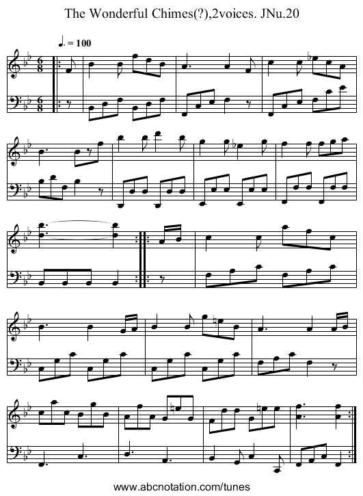 Wonderful Chimes(?),2voices. JNu.20, The - staff notation