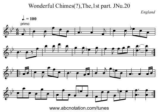 Wonderful Chimes(?),The,1st part. JNu.20 - staff notation
