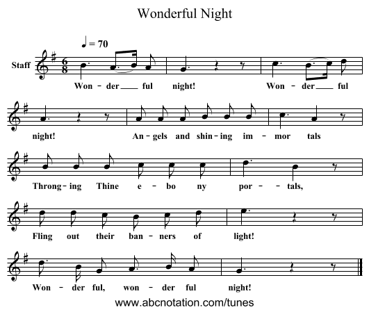 Wonderful Night - staff notation