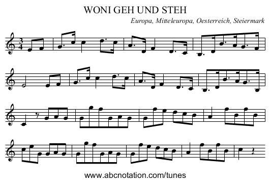 WONI GEH UND STEH - staff notation