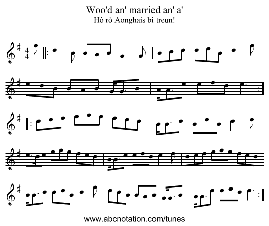 Woo'd an' married an' a' - staff notation