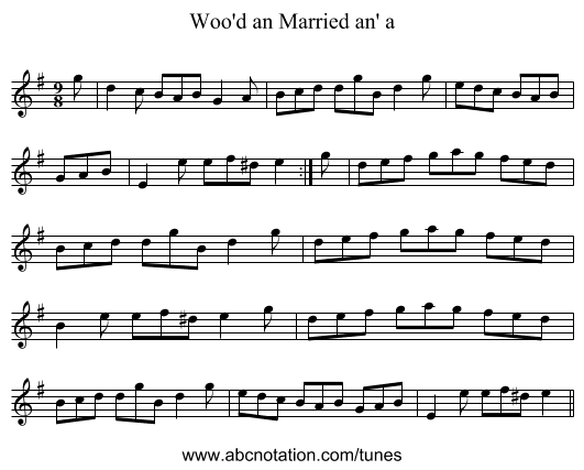Woo'd an Married an' a - staff notation