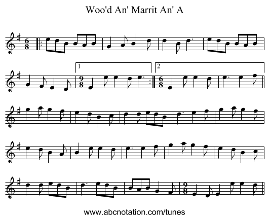 Woo'd An' Marrit An' A - staff notation