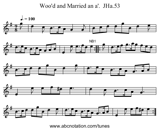 Woo'd and Married an a'.  JHa.53 - staff notation