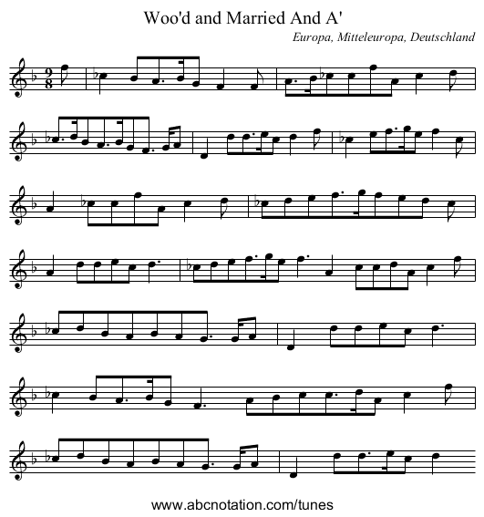Woo'd and Married And A' - staff notation