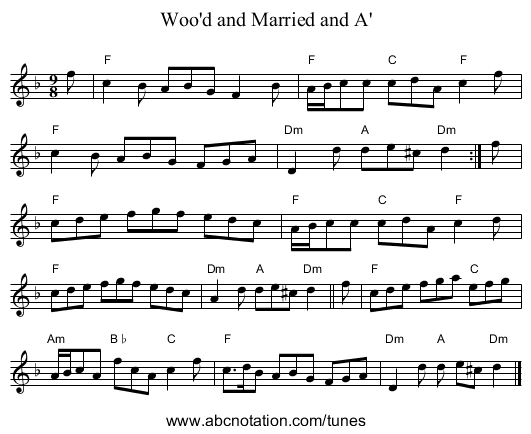 Woo'd and Married and A' - staff notation