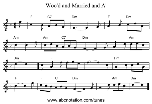 Woo'd and Married and A' - staff notation