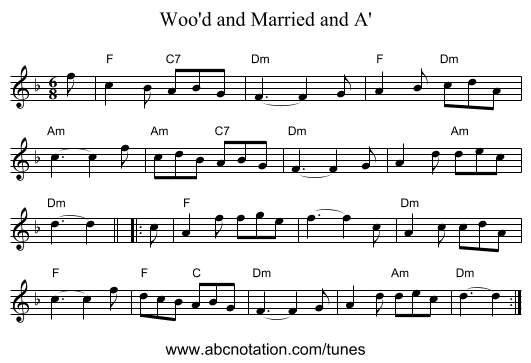 Woo'd and Married and A' - staff notation