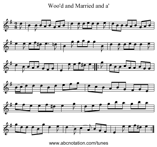 Woo'd and Married and a' - staff notation