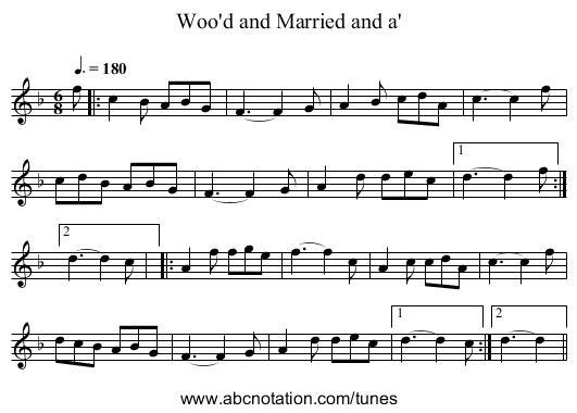Woo'd and Married and a' - staff notation