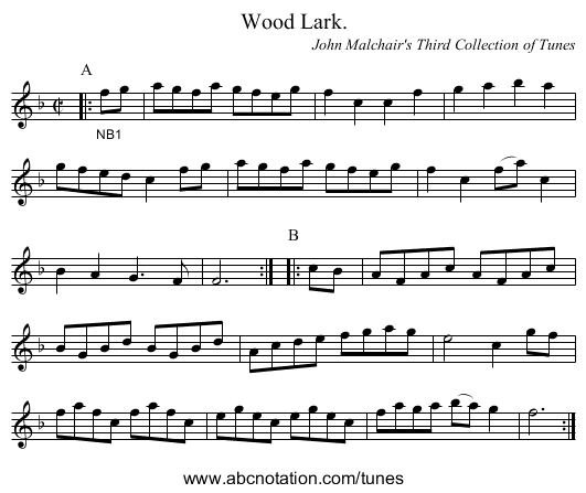 Wood Lark. - staff notation