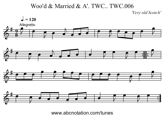 Woo'd & Married & A'. TWC.. TWC.006 - staff notation