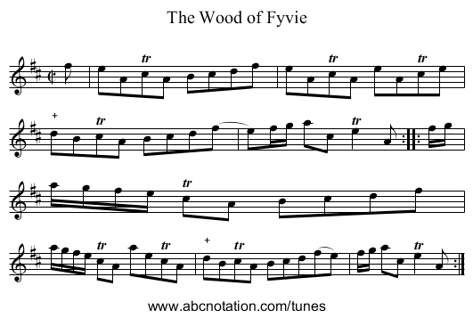 Wood of Fyvie, The - staff notation