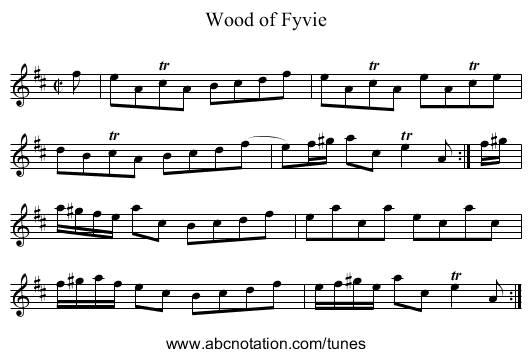 Wood of Fyvie - staff notation