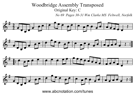 Woodbridge Assembly Transposed - staff notation