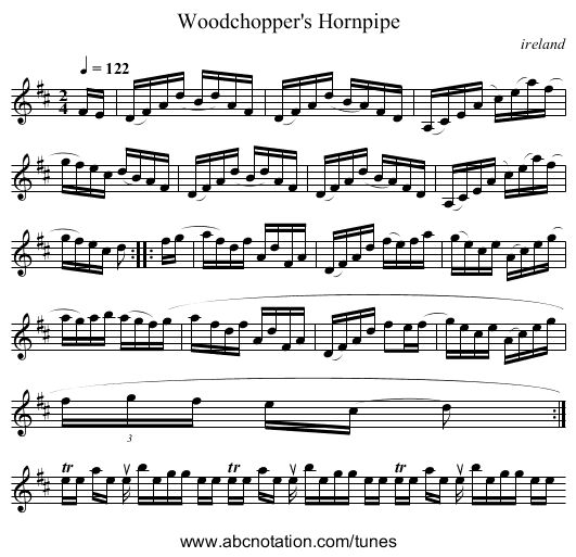 Woodchopper's Hornpipe - staff notation