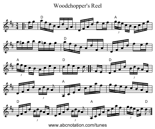 Woodchopper's Reel - staff notation