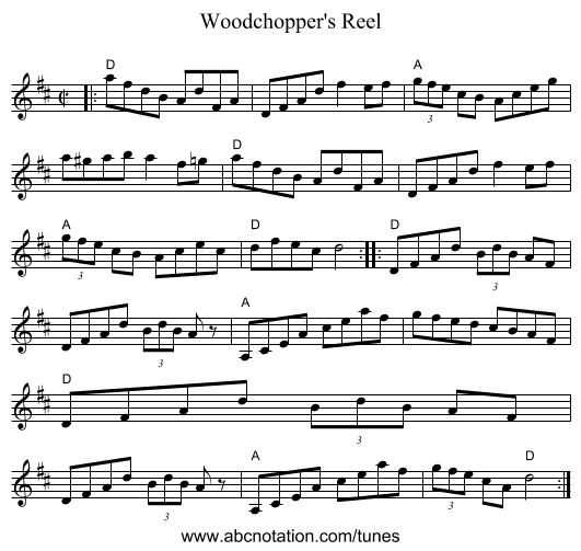 Woodchopper's Reel - staff notation