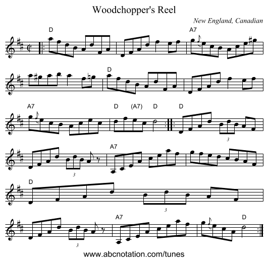 Woodchopper's Reel - staff notation