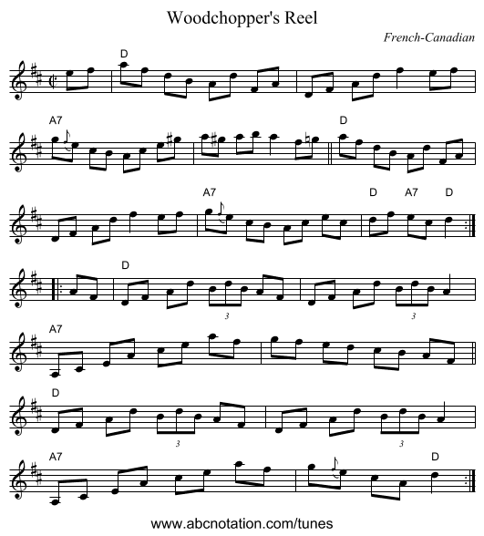 Woodchopper's Reel - staff notation