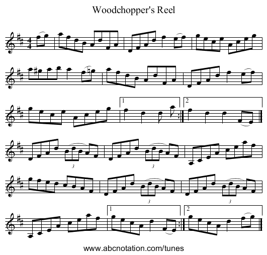 Woodchopper's Reel - staff notation
