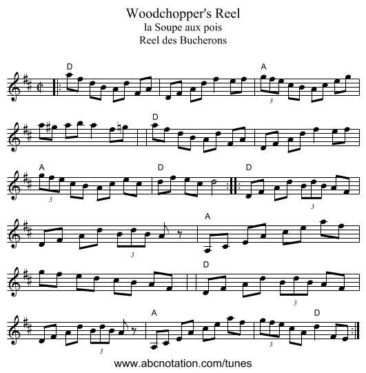Woodchopper's Reel - staff notation
