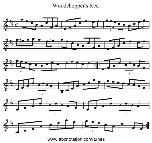 Woodchopper's Reel - staff notation