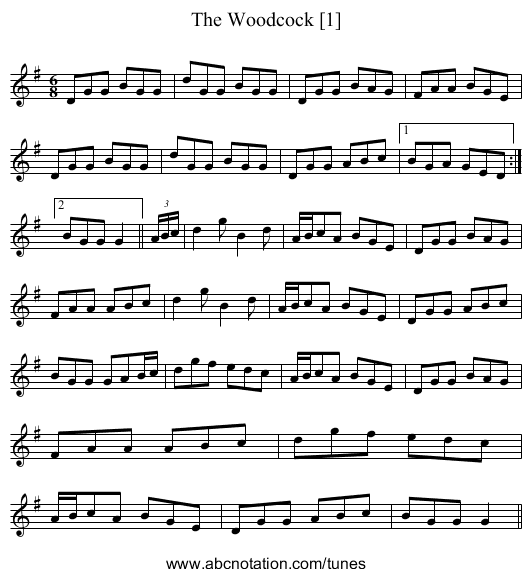 Woodcock [1], The - staff notation