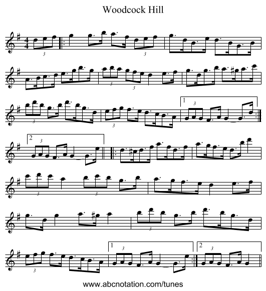 Woodcock Hill - staff notation