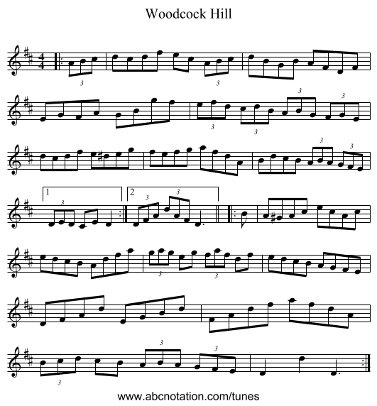 Woodcock Hill - staff notation