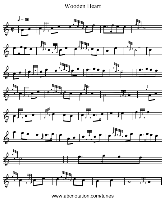 Wooden Heart - staff notation