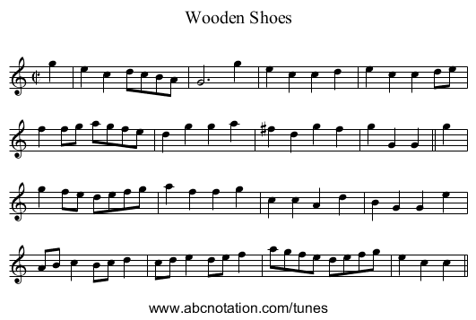 Wooden Shoes - staff notation
