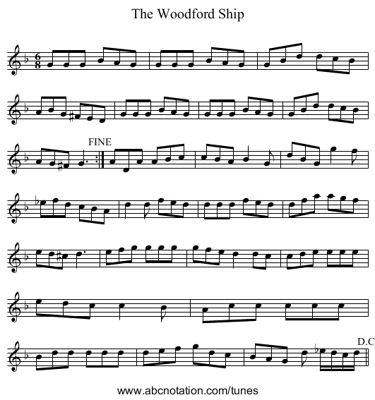 Woodford Ship, The - staff notation