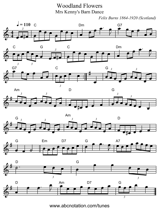 Woodland Flowers - staff notation