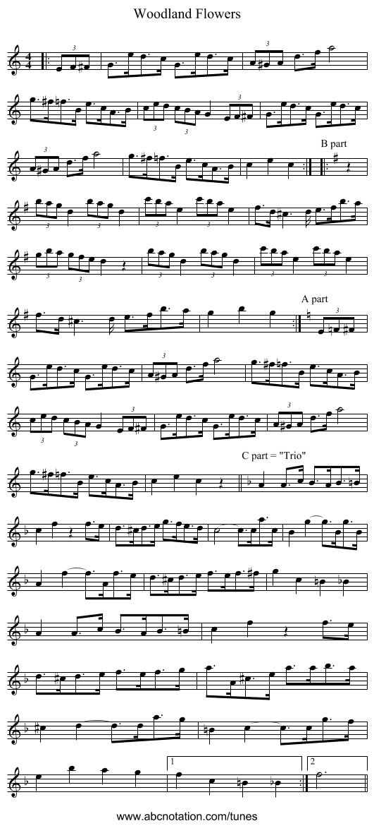 Woodland Flowers - staff notation