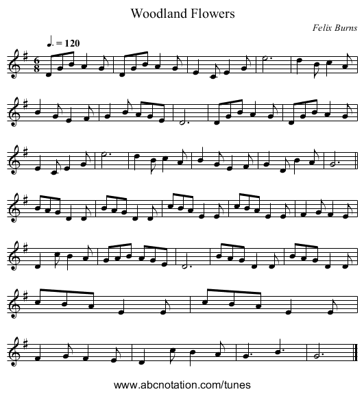 Woodland Flowers - staff notation