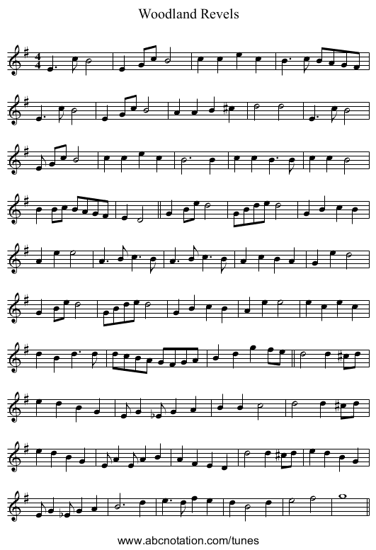 Woodland Revels - staff notation