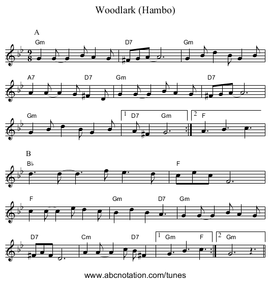 Woodlark (Hambo) - staff notation