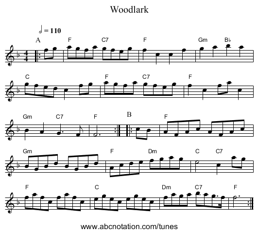 Woodlark - staff notation