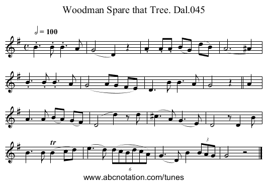 Woodman Spare that Tree. Dal.045 - staff notation