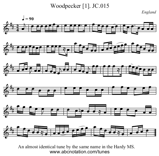 Woodpecker [1]. JC.015 - staff notation