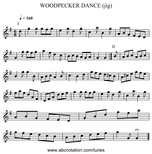 WOODPECKER DANCE (jig) - staff notation