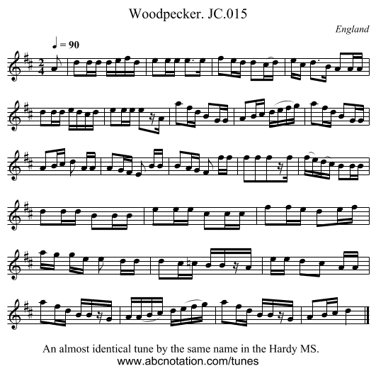 Woodpecker. JC.015 - staff notation