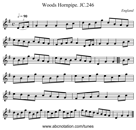 Woods Hornpipe. JC.246 - staff notation
