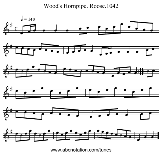 Wood's Hornpipe. Roose.1042 - staff notation