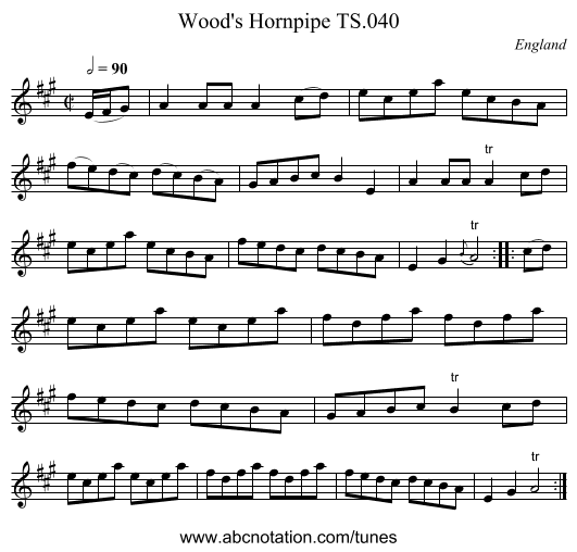 Wood's Hornpipe TS.040 - staff notation