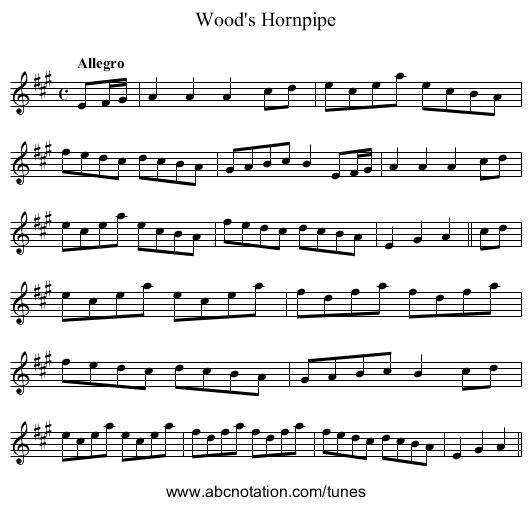Wood's Hornpipe - staff notation