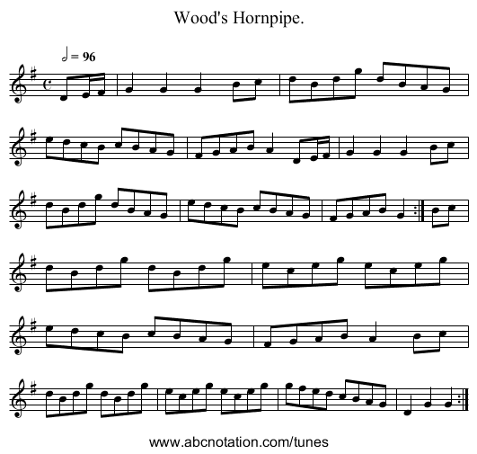 Wood's Hornpipe. - staff notation