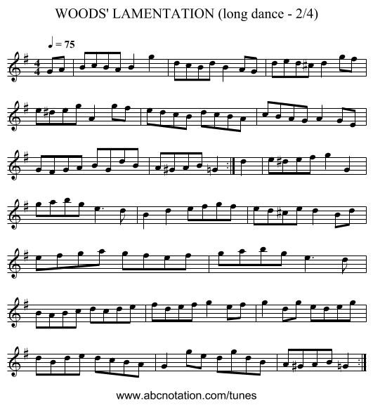 WOODS' LAMENTATION (long dance - 2/4) - staff notation