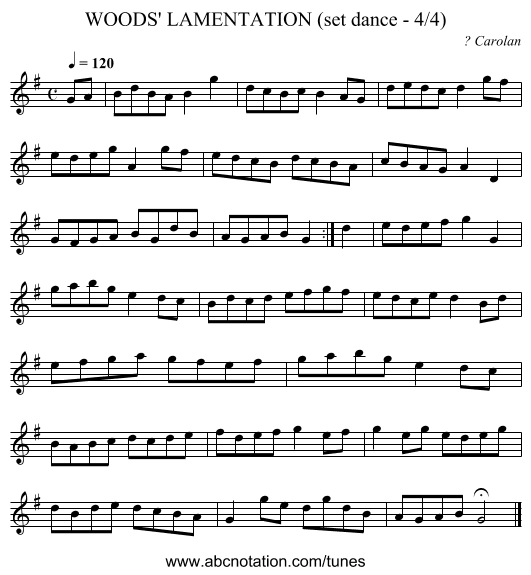 WOODS' LAMENTATION (set dance - 4/4) - staff notation